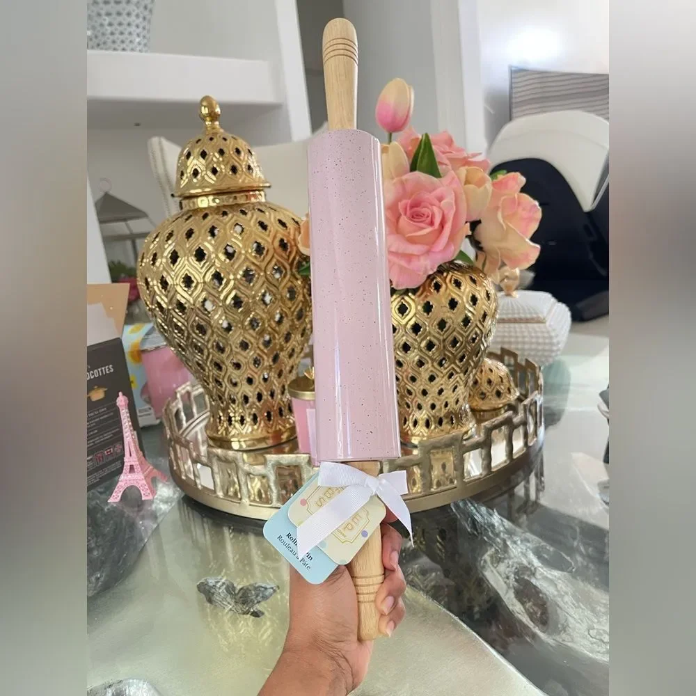 Pink Rolling Pin with Wooden Handles